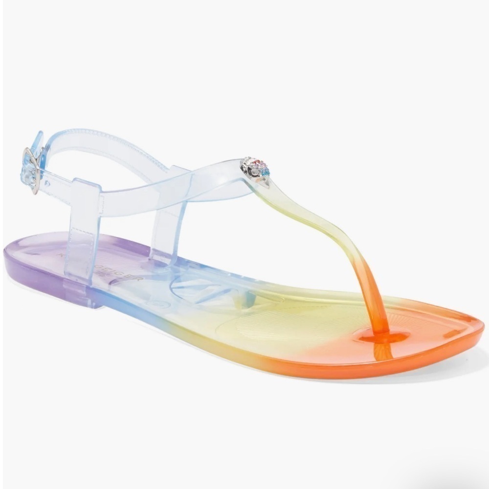 Kurt Geiger Kids Mini Maddison Multicolor Rainbow Coastal Jelly Thong Sandals - Picture 10 of 14